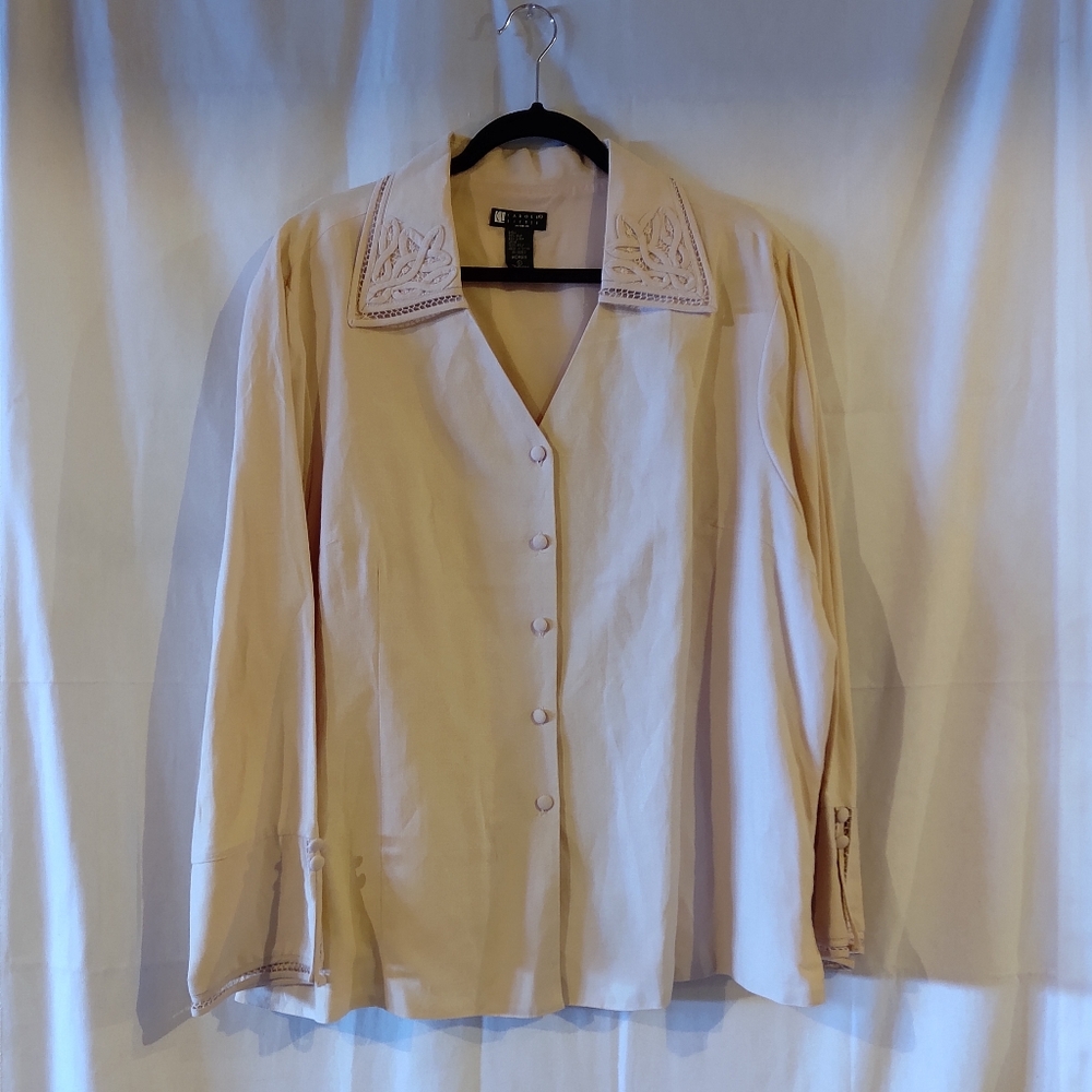 Carole Little Women's Pale Pink Silk Linen Embellished Blazer Size 3X